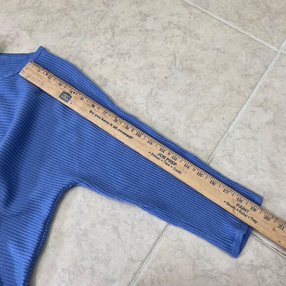 Chico’s Ribbed Boxy Knit Blouse Top women’s Size Large blue pull over 3/4 sleeve - Picture 12 of 13